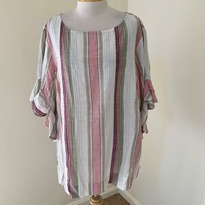 Chaps 2XL striped multi ruffled sleeve blouse.